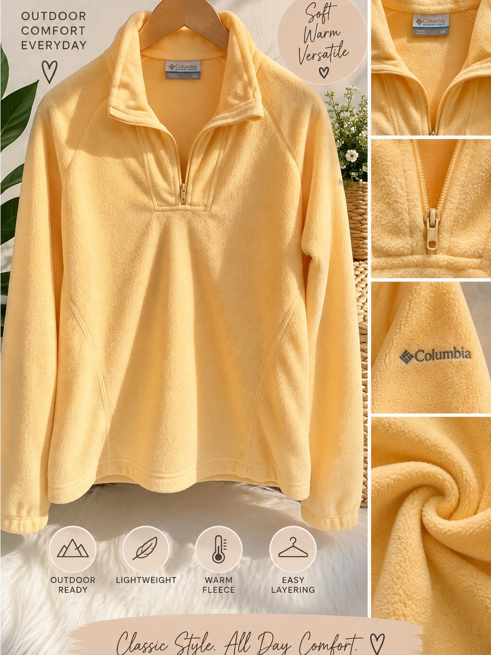 Columbia Women’s Fleece Quarter-Zip Pullover – Yellow – Size XS